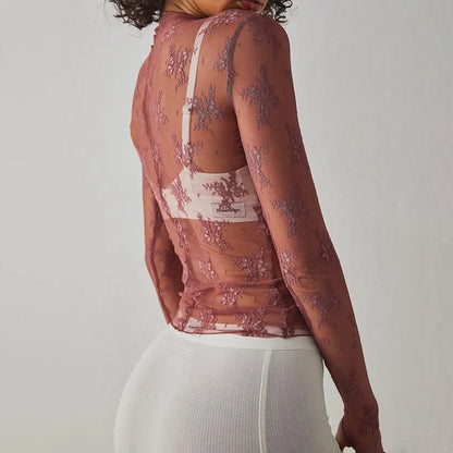 Sexy Mesh Long Sleeve Sheer Top