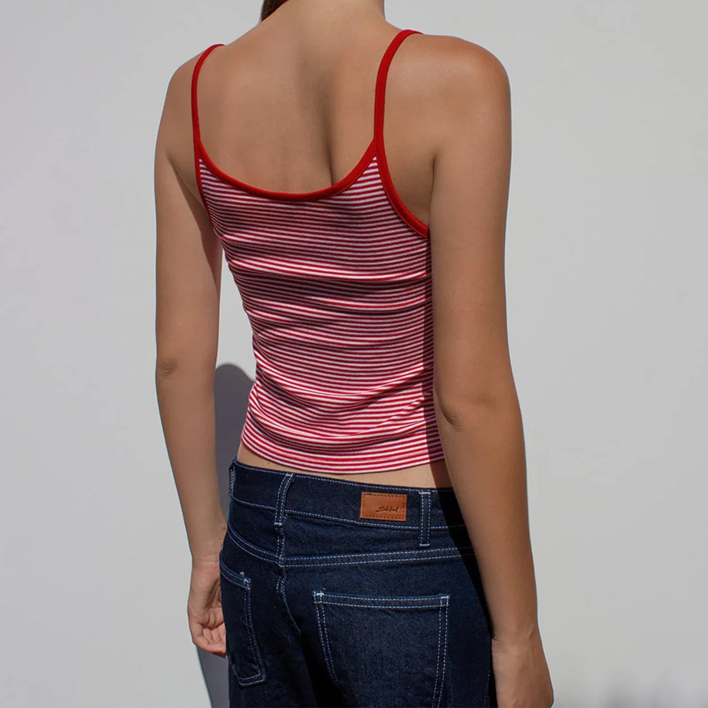 Y2K Striped Contrast Spaghetti Strap Backless Cami Top