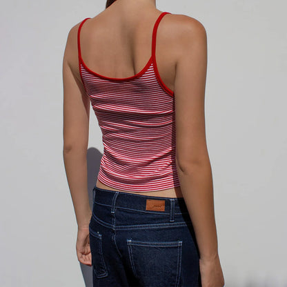 Y2K Striped Contrast Spaghetti Strap Backless Cami Top