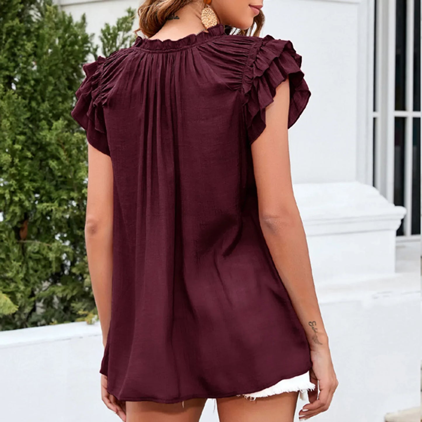 Layered Ruffles Short Sleeve Blouse