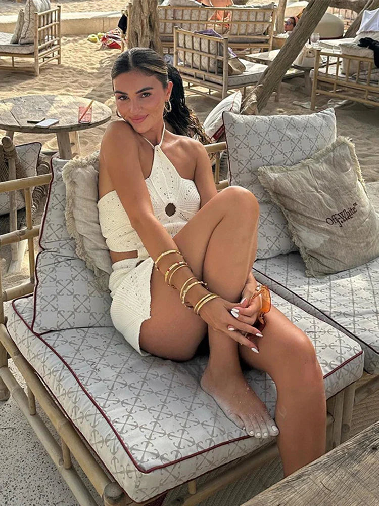 Hollow Knitted Slim Beach Gothic Mini Dress