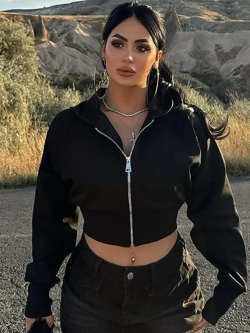 Fleece Cropped Zipper Hoodie