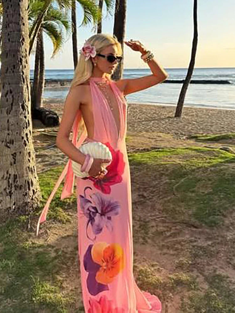 Tassel Lace-up Patchwork Floral Dress