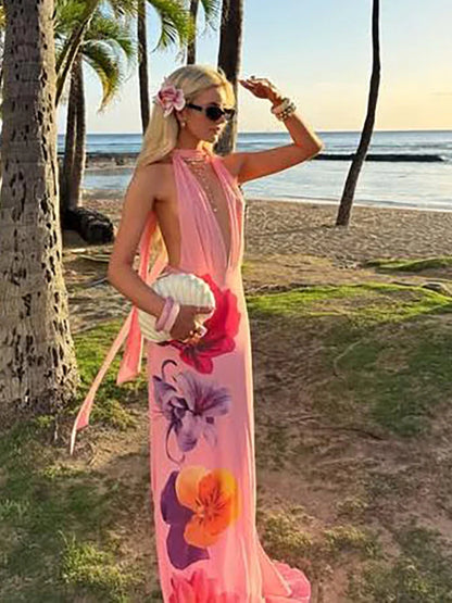 Tassel Lace-up Patchwork Floral Dress