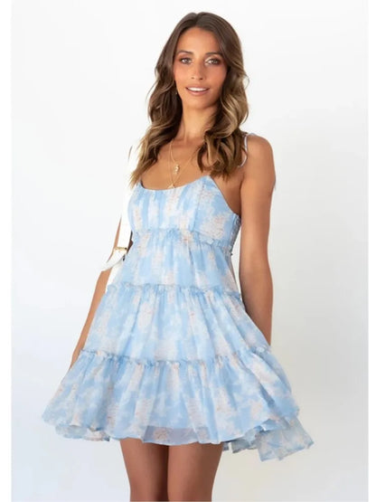 Bowknot Spaghetti Chiffon Floral Dress