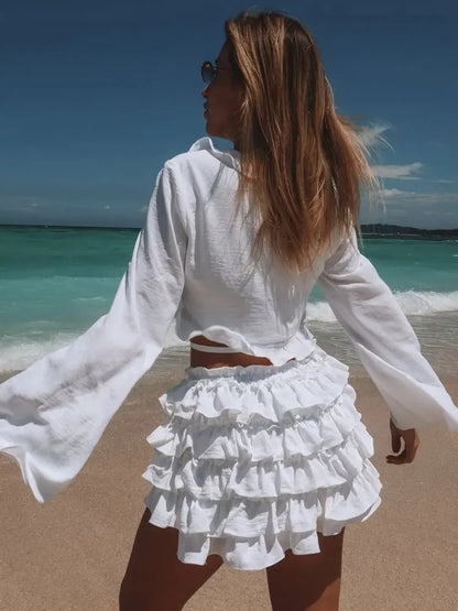 Lace-Up Ruffle Patchwork 2-Piece Mini Dress