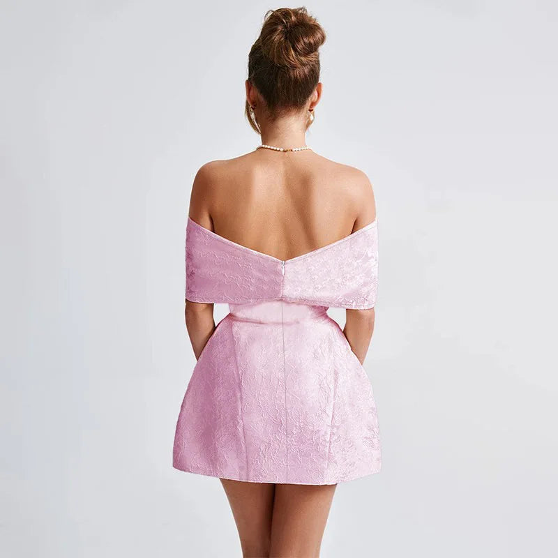 Jacquard Bow Strapless Backless Mini Dress