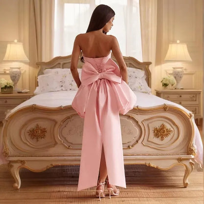 Pearl Bow Waist Wrap Backless Mini Dress