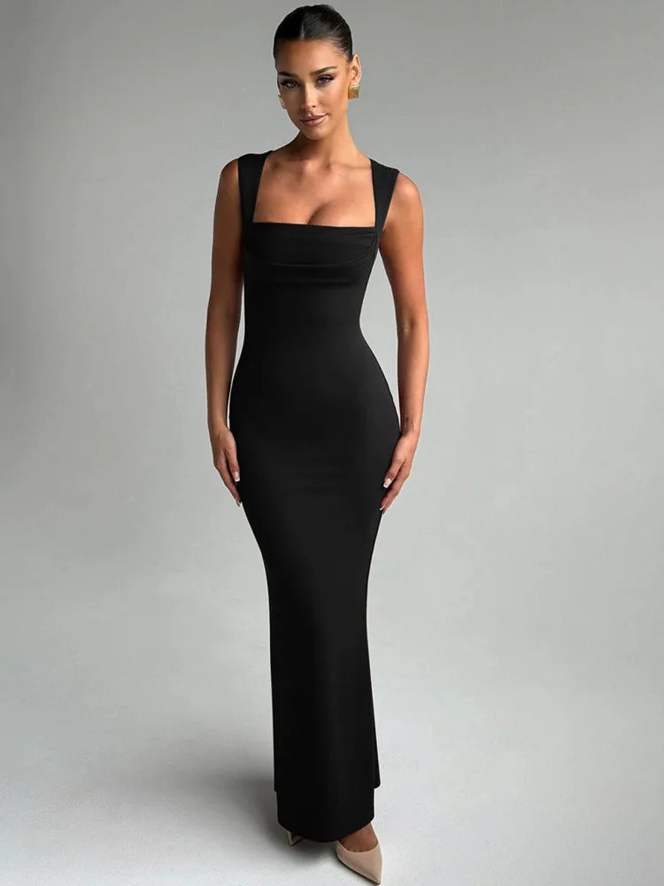 Square Neck High Waist Maxi Dress