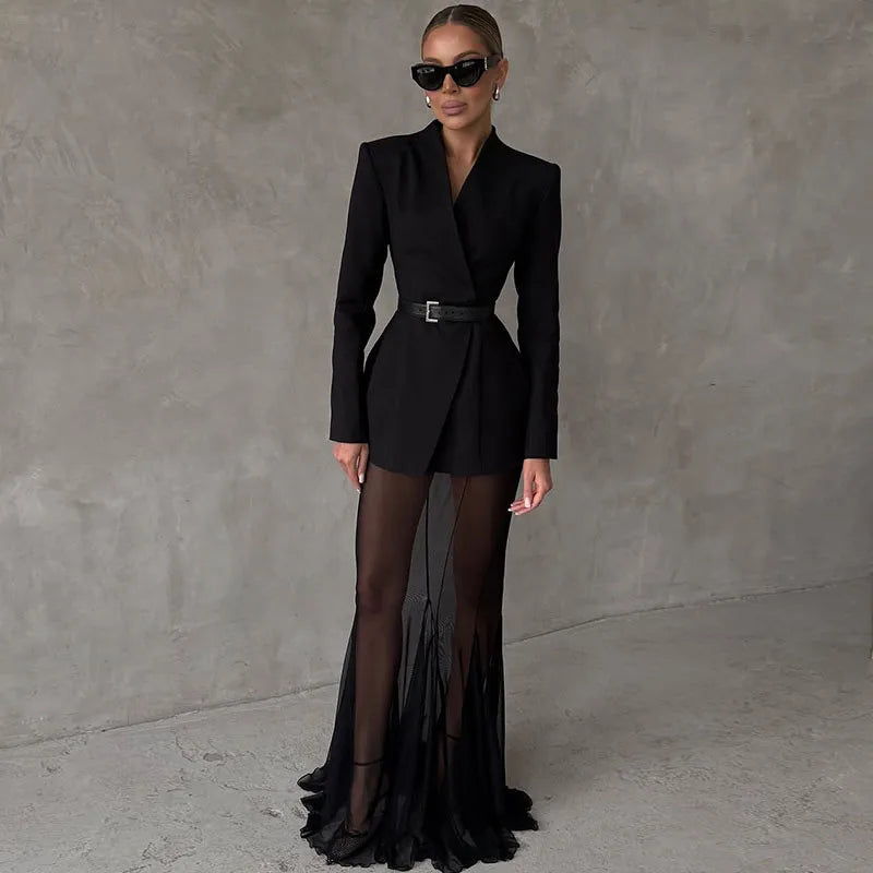 One Button Fishtail Skirt Suit