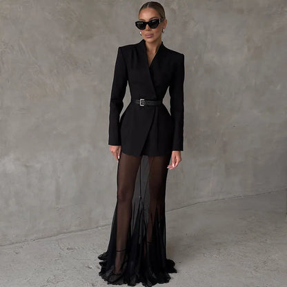 One Button Fishtail Skirt Suit