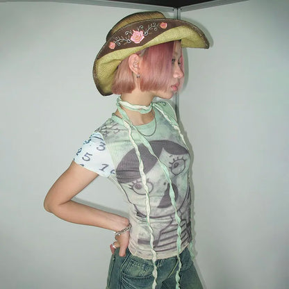 Grunge Aesthetics Mesh Sheer Top