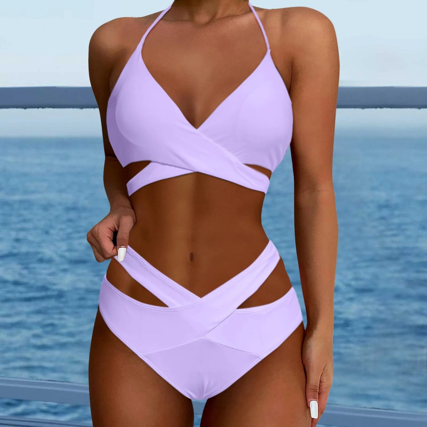 Hollow Out Backless Padded Two Piece Swim Sets