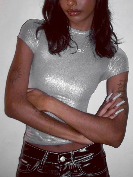 Leather O Neck Slim Fit Crop Top