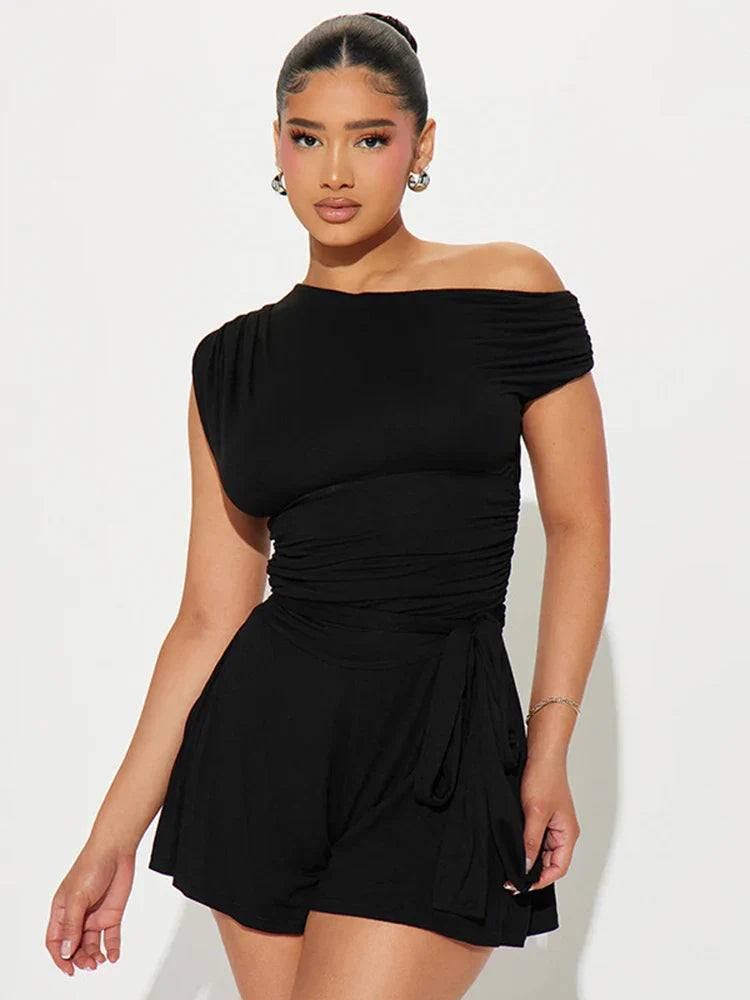 Oblique Shoulder Bandage Sleeveless Romper