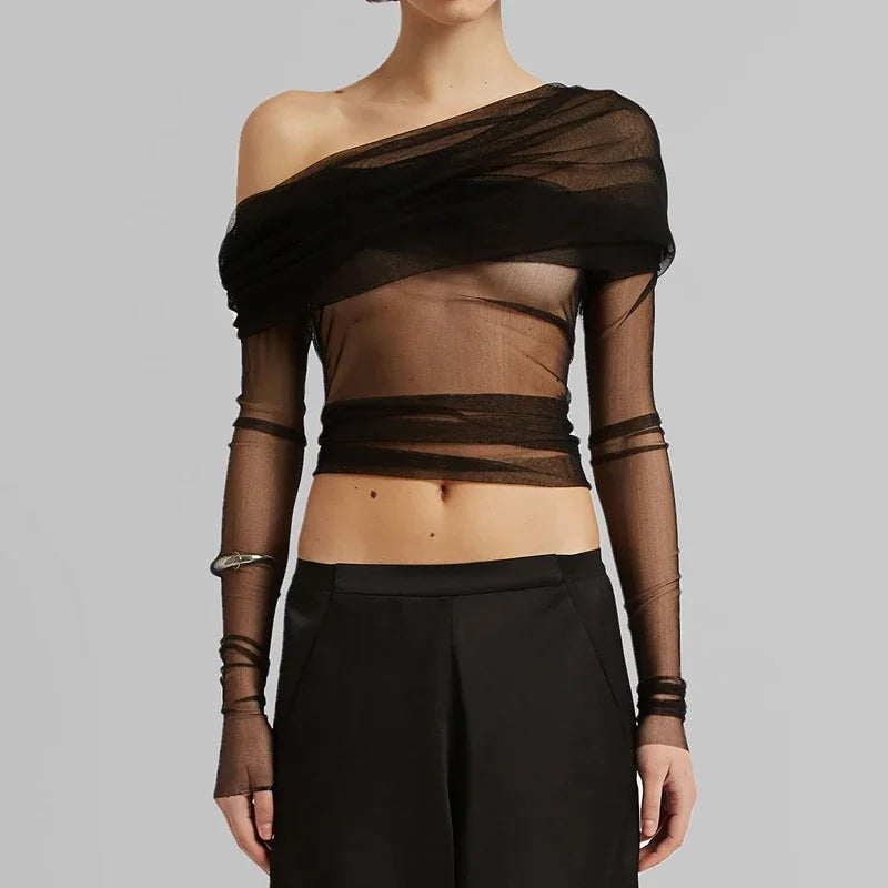 Sheer Mesh Slim Fit Crop Top