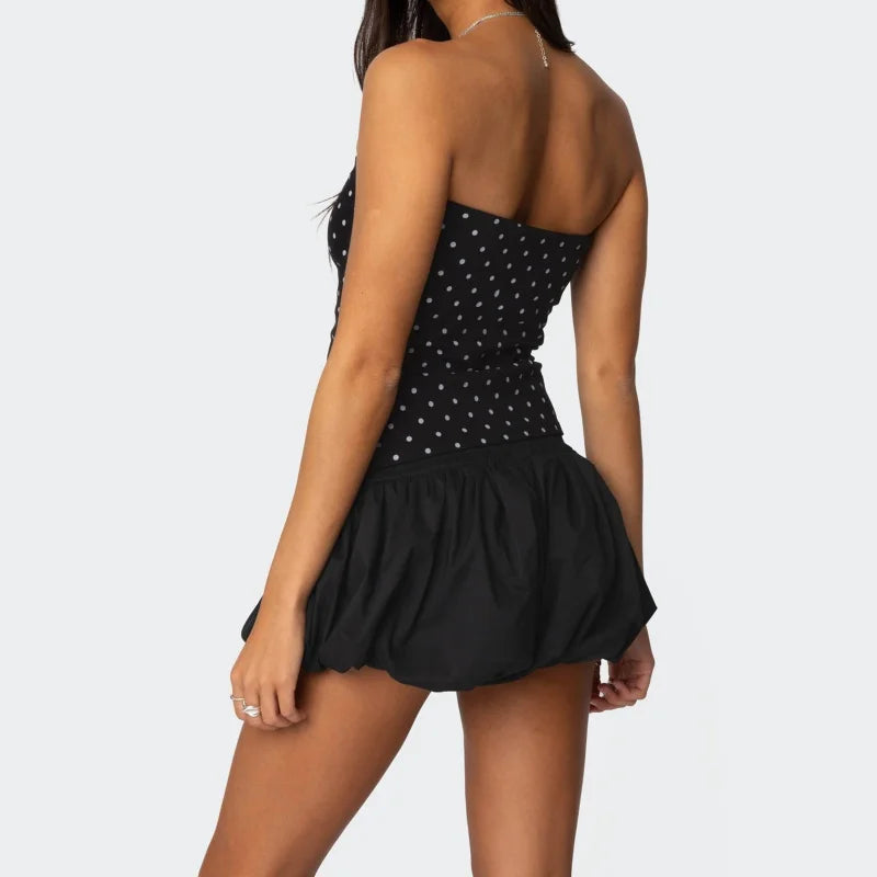 Polka Dot Print Off Shoulder Strapless