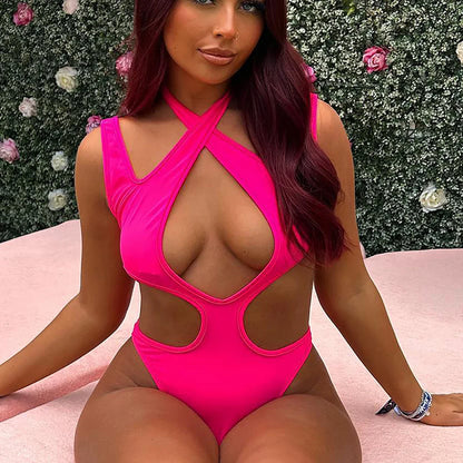 Hollow Off Shoulder Print One Piece Swimwear