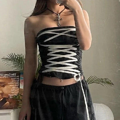 Cross Bandage Midriff Strapless