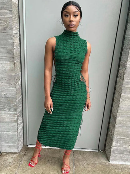 Lace Up Hollow Sleeveless Midi Dress