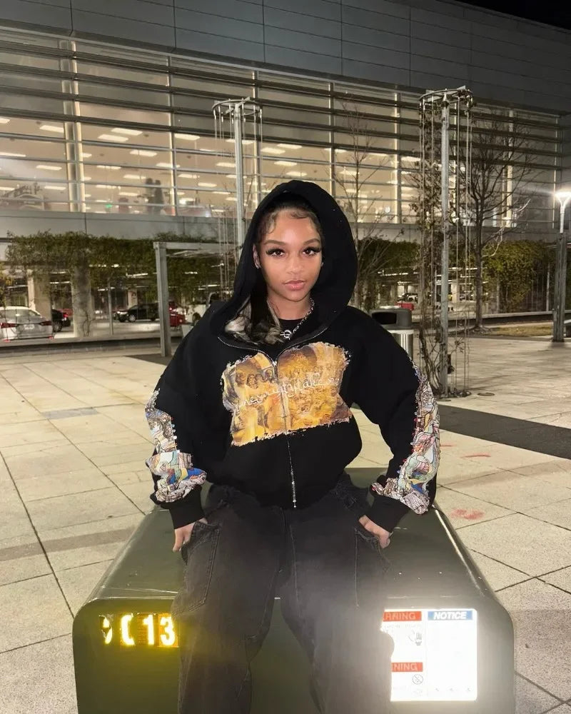 Cartoon Print Oversized Hoodie