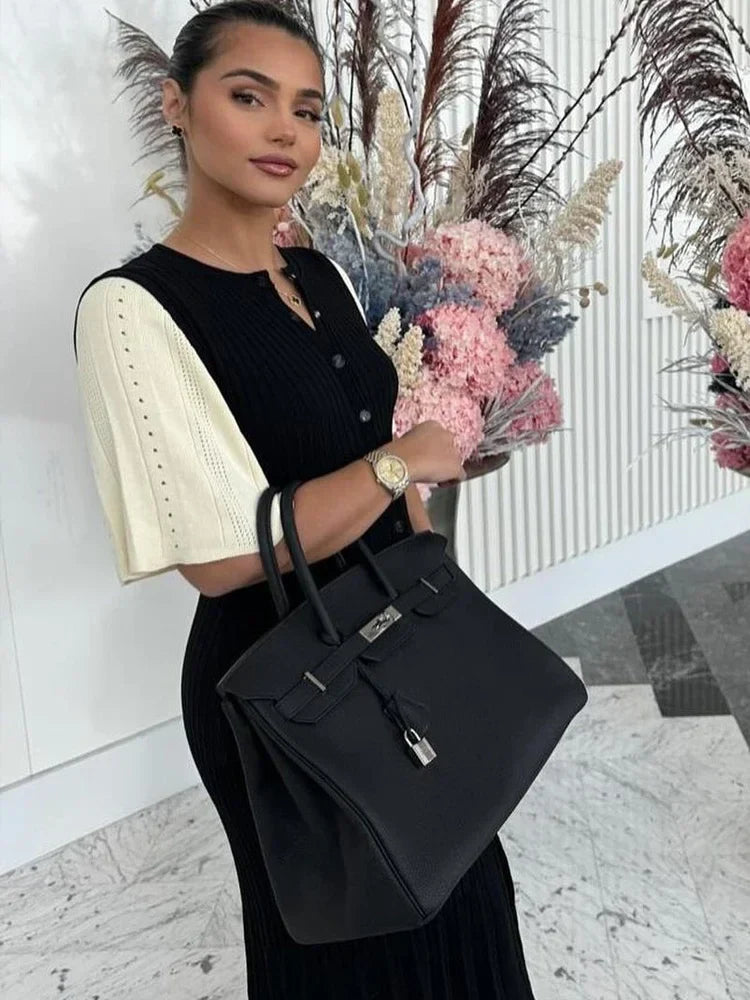 Patchwork Knitted Hollow O-Neck Ribbed Work Dress