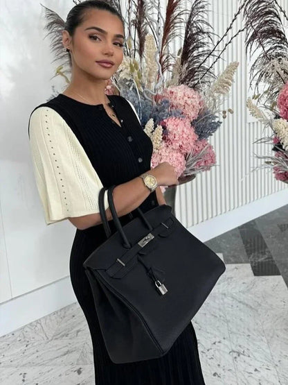 Patchwork Knitted Hollow O-Neck Ribbed Work Dress