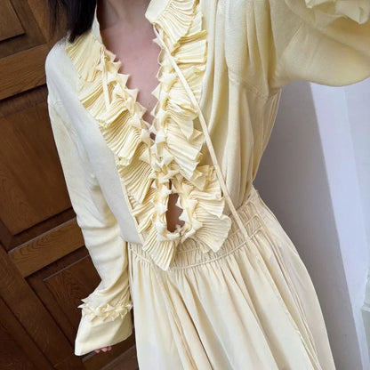 Casual Chiffon Pleated Lace-up Blouse