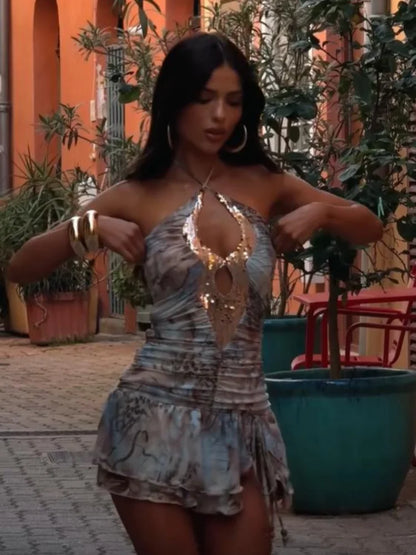 Sequin Cross Neck Backless Slim Mini Dress