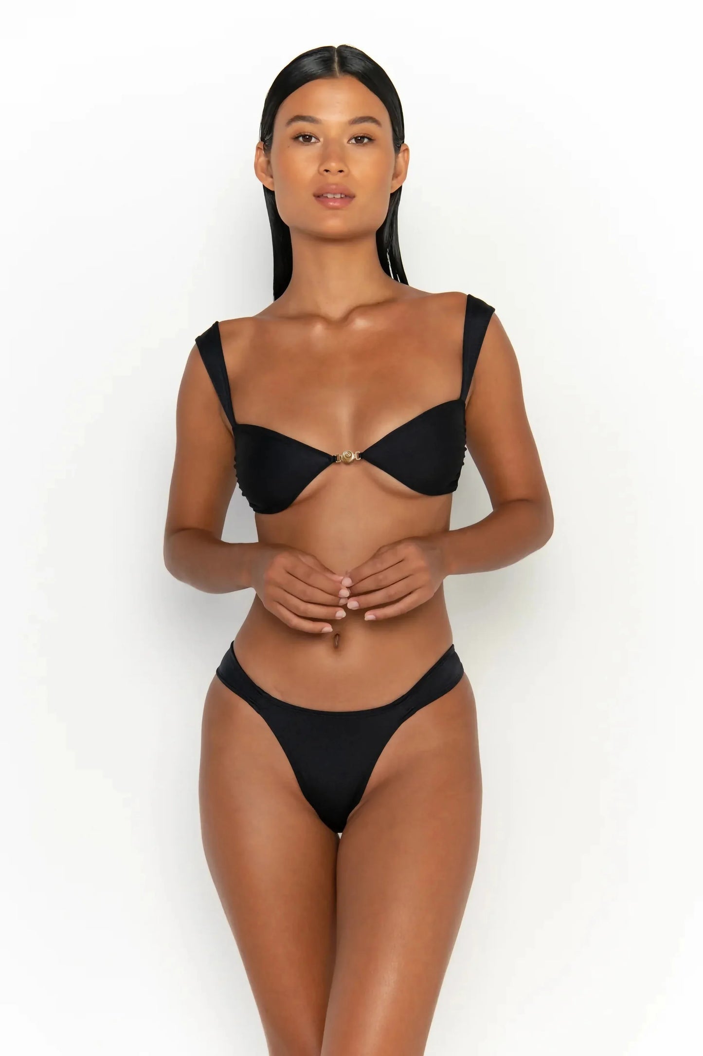 Gold Detail Bandeau Burgundy Bikini Sets