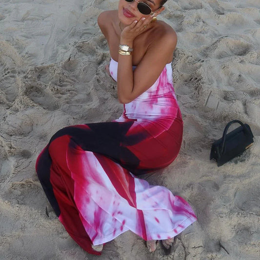 Patchwork Strapless Slim Floral Dress