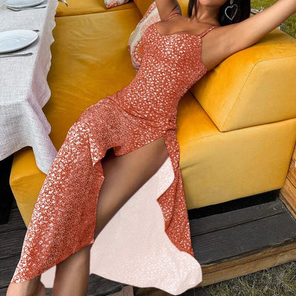 Zip Spaghetti Split Floral Dress