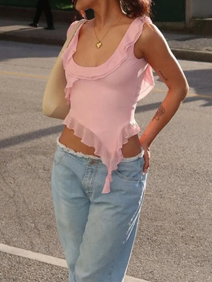 Fashion O-neck Sleeveless Mesh Sheer Top