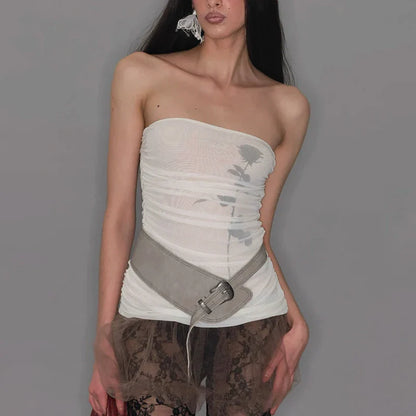 Double Strap Pleated Printed Strapless