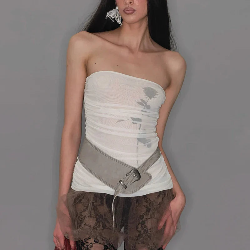 Sexy Lace See Through Mesh Sheer Top