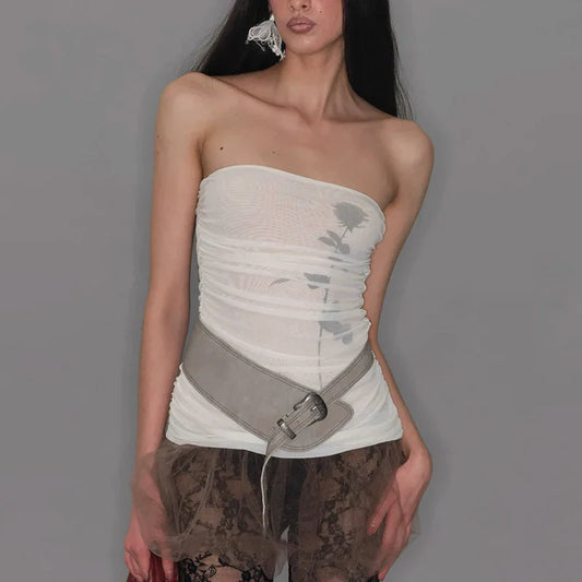 Sexy Lace See Through Mesh Sheer Top