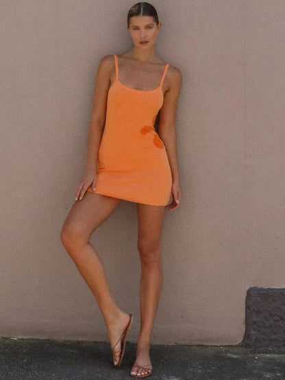 Knit Print Backless Spaghetti Mini Dress