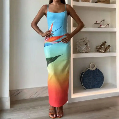 Square Neck Sequined Slit Floral Dress