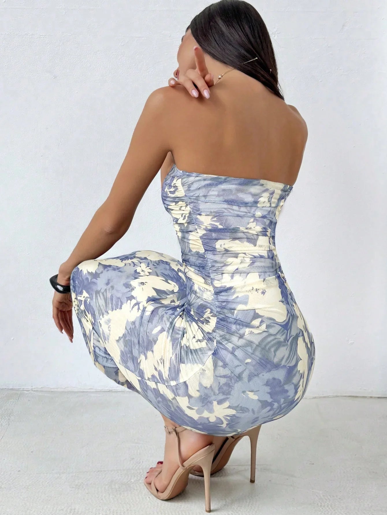 Strapless Hip Wrap Floral Dress