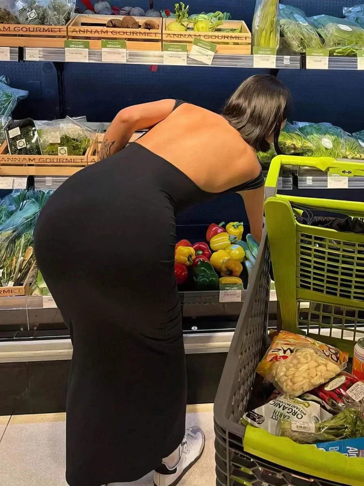 Solid Short Sleeve Backless Maxi Dress