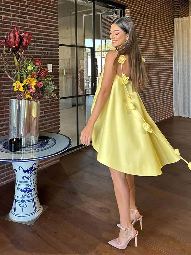 3D Flower Spaghetti Strap Floral Dress