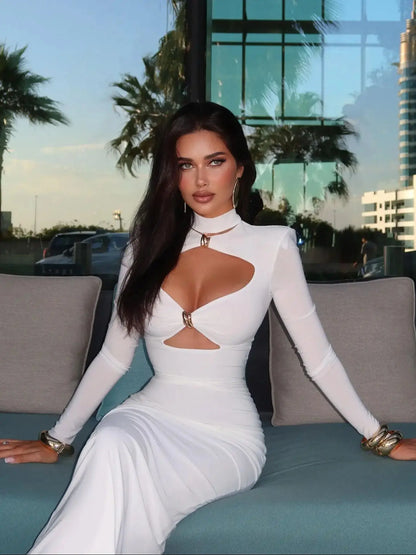 Cutout V Neck Long Sleeve Party Dress