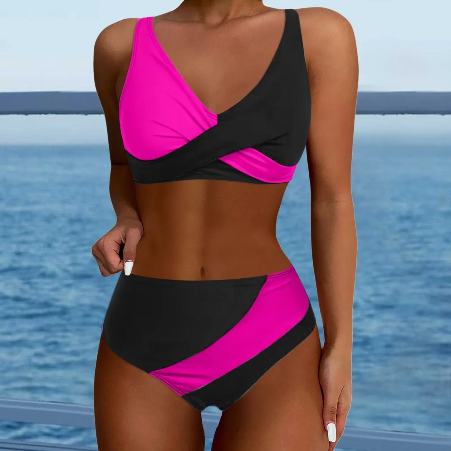 Patchwork Padded Push Up Two Piece Swim Sets