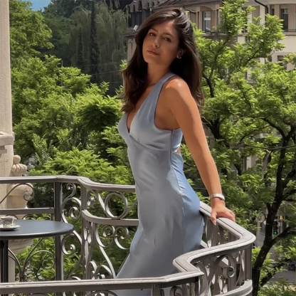 Slim Fit V-neck Hollow Silk Satin Dress