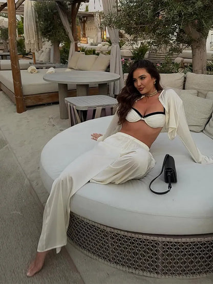 Satin Button Down Wide Leg Two Piece Pants Set