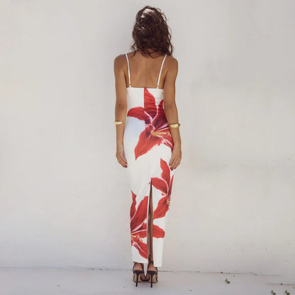 Split Bodycon Spaghetti Strap Floral Dress