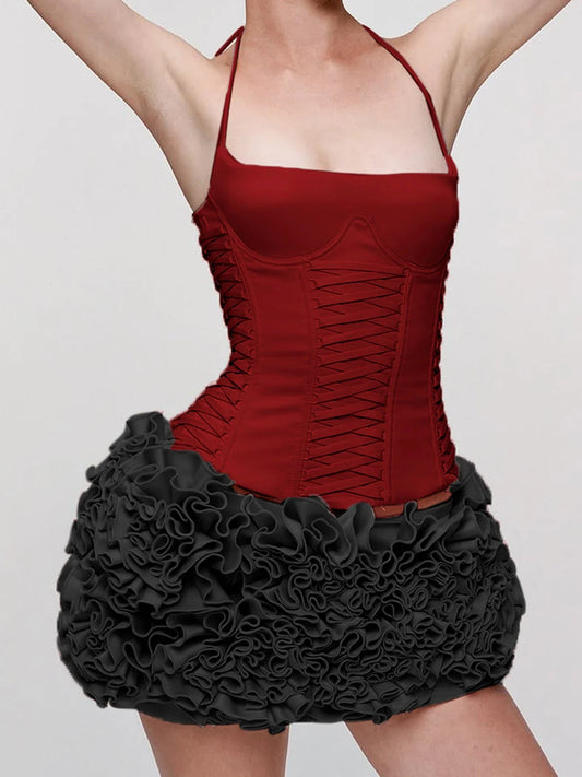 Solid Bandage Halter Slim Slash Neck Cami Top