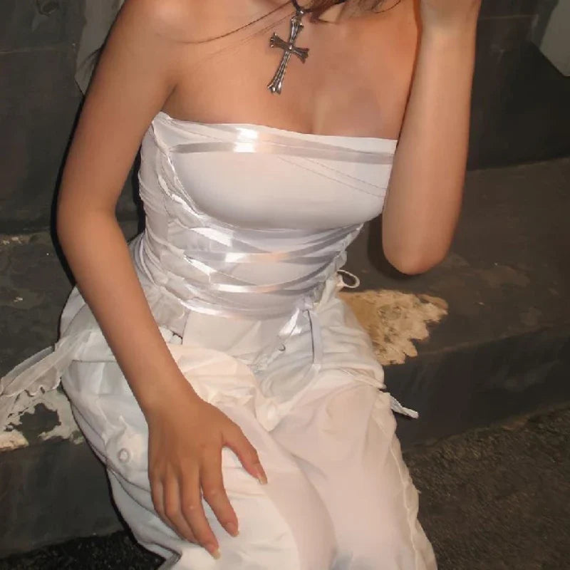 Cross Bandage Midriff Strapless
