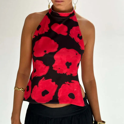 Y2K Button Closure Halter Backless Tie-Dye Cami Top