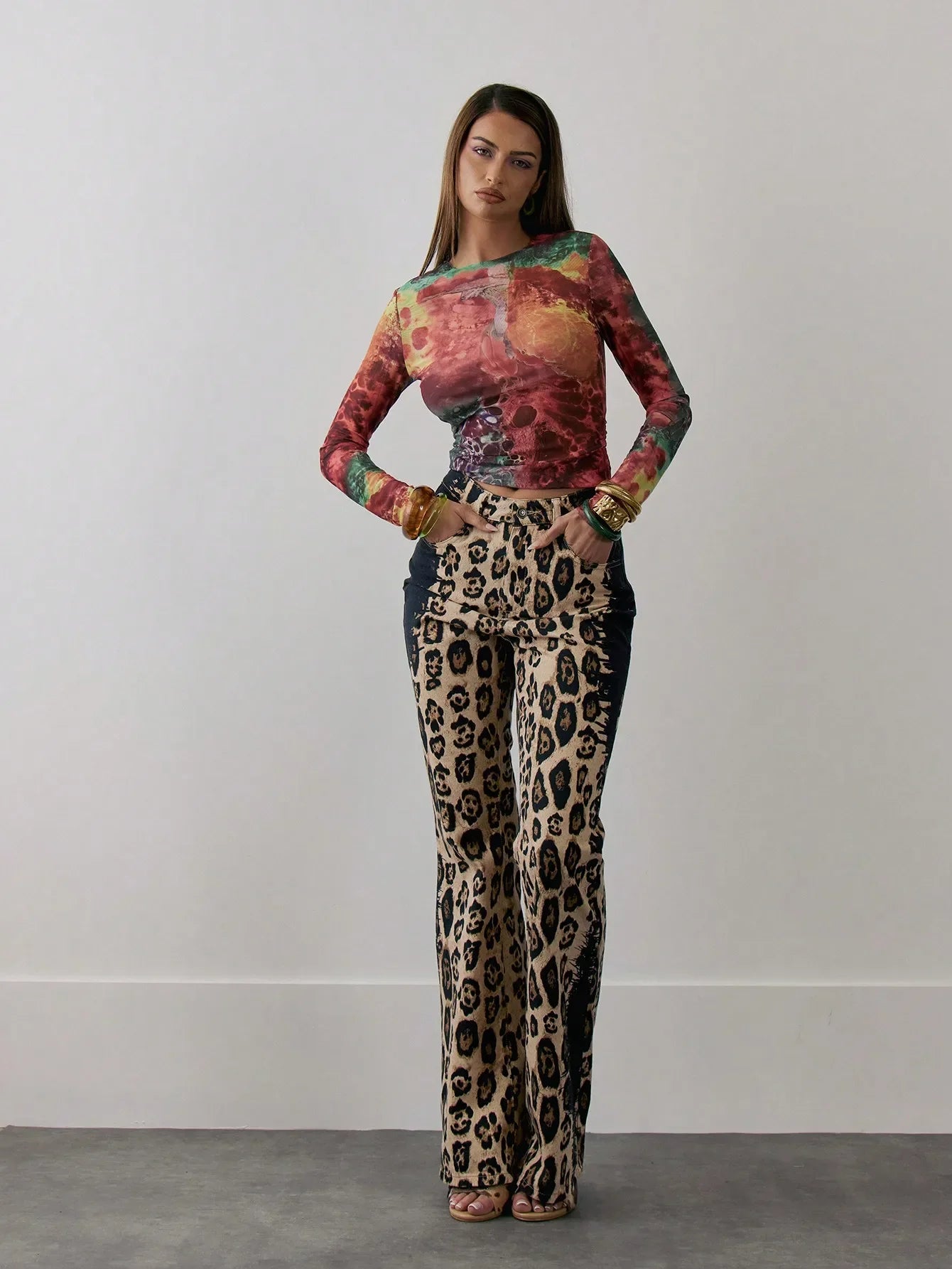 Mesh Tie Dye Sheer Top